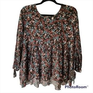 AEO Large, Long sleeve, Tiered, Empirical waist, Floral blouse
